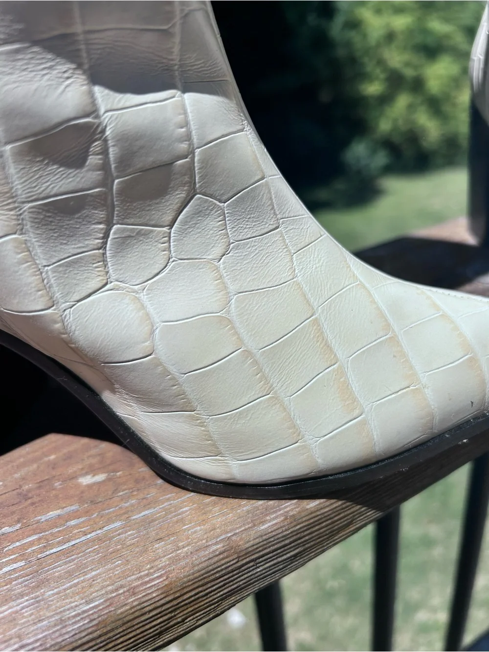 Schutz Maryana Cream Croc-Embossed Block Heel Knee Boot 7